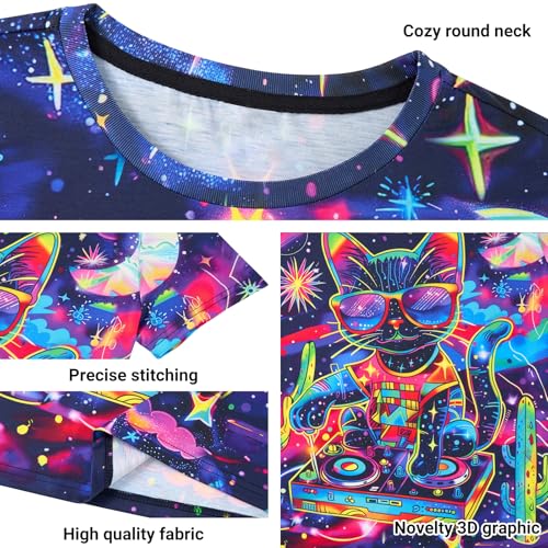 Image of uideazone Neon Space Tshirts for Boys Kids 10T Summer Short Sleeve T-Shirt 3D Print Pizza Gprillas Graphic Tee Shirts 9-12 Years