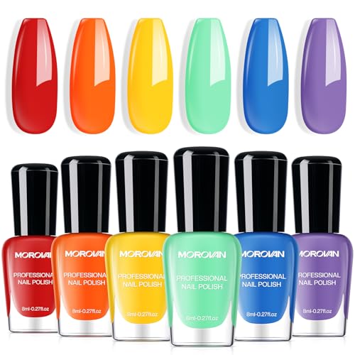 Morovan Bright Nail Polish Set: Neon Rainbow Gloss Active Fingern...
