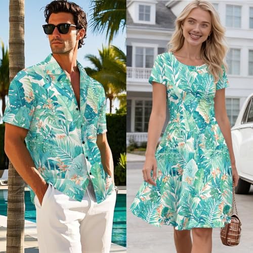 Image of AFPANQZ Couple Matching Outfit Casual Men's Button Down Shirt or Short Sleeve Summer Sundresses Dresses for Women 2026
