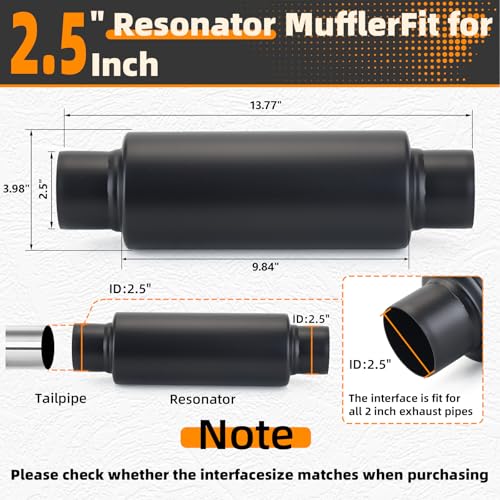 Image of A-KARCK 2 Pack 2.5 inch Inlet Exhaust Resonator, 2.5 inch Inlet 2.5 inch Outlet 13.8 inch Overall Length Muffler Resonator Stainless Steel,Polished (Black)