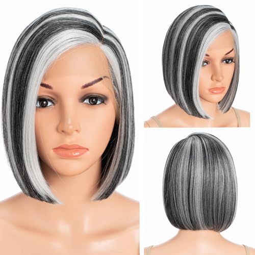 DÉBUT Lace Front Bob Wigs Ombre Highlight Silver Gray Side
