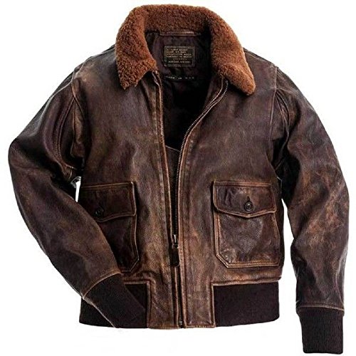 Aviator G-1 Men Distressed Real Leather Bomber Flight Jacket (M)