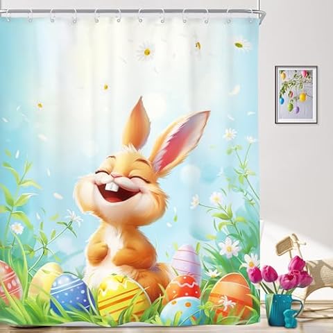 Riyidecor Happy Easter Shower Curtain for Kids thumbnail