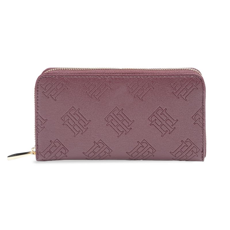 Image of Tommy Hilfiger Women's Zip Around Wallet Monique - Wine | Embossed Premium PU | | No. of Compartment - 3 | Stylish Clutch for Women