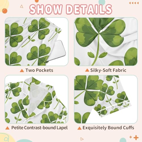 senya St. Patrick's Clover Green B Satin Summer Pajama Sets Silk Short Sleeve Button Down Sleepwear3