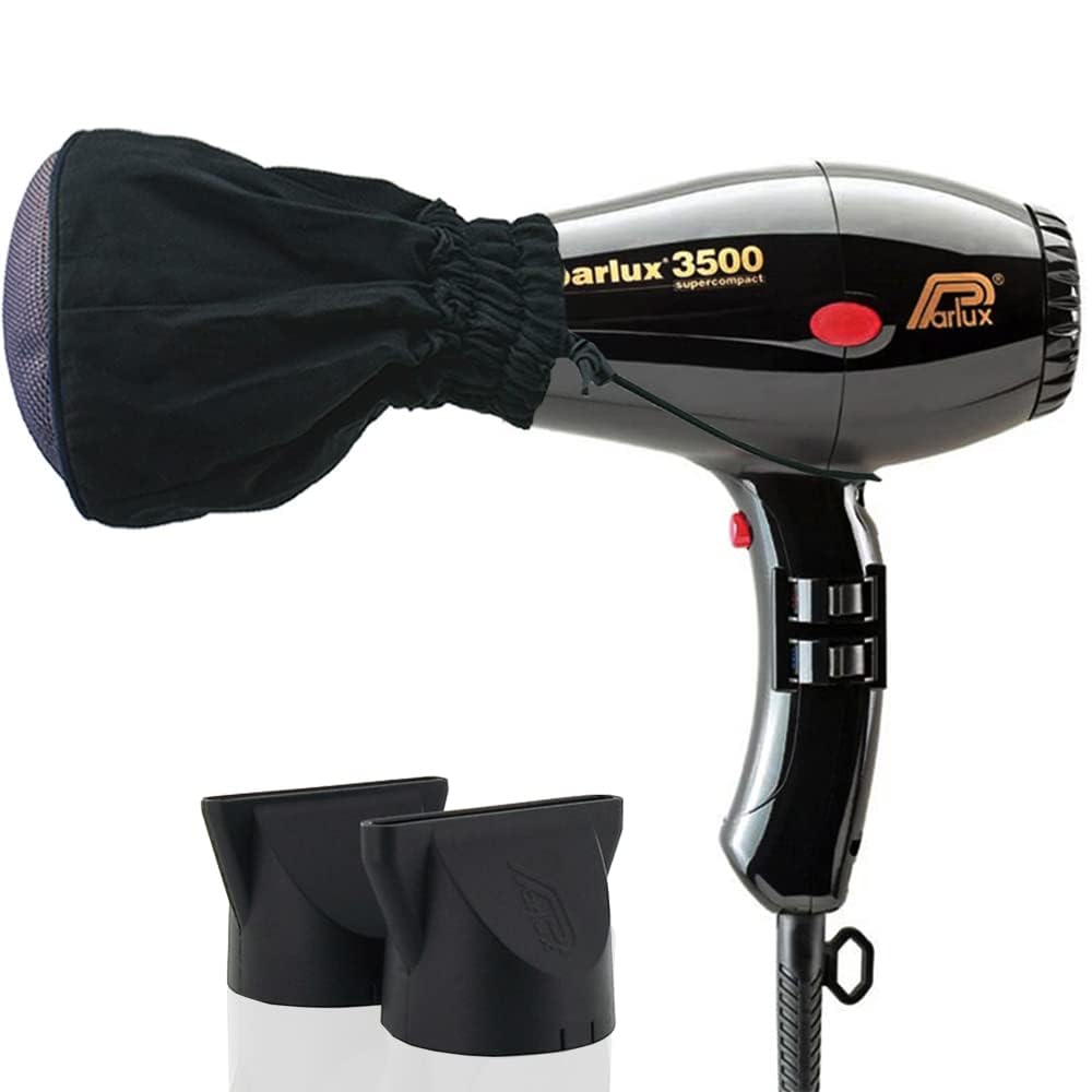 Parlux 3500 Super Compact Black Hair Dryer + M Hair Designs Metal Mesh Diffuser (Bundle) – Lightweight, High-Speed Blow Dryer for Fast Drying & Volumizing Curls