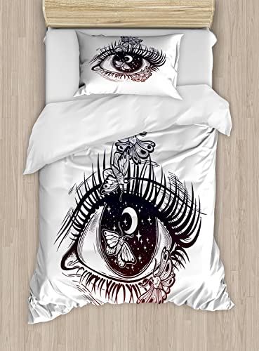 Ambesonne Abstract Duvet Cover Sets, Psychedelic Woman Eye with Butterfly