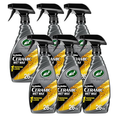 Turtle Wax Hybrid Solutions Ceramic Wet Wax, Spray on Car Wax for 1-Step High Gloss Shine and Ceramic Coating Protection for Paint, Wheels,Glass and More, Extreme Water Beading, 26 oz (Pack of 6)