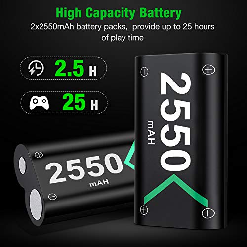 Rechargeable Battery Pack for Xbox One/Xbox Series X|S, 2x2550mAh Rechargeable Batteries and Fast Battery Charger Station Accessories Kit for Xbox One/One S/One X/Elite Wireless Controller - Thumbnail 2