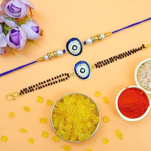 Image of JAIPUR ACE Premium Rakhi Bhiya Bhabhi Evil Eye Rakhi with Shagun Mithas Kesar Misri and Roli Kumkum Perfect for RakshaBandhan Celebration with Brother /Bro (Owl Shaped Bhiya Bhabhi Rakhi)