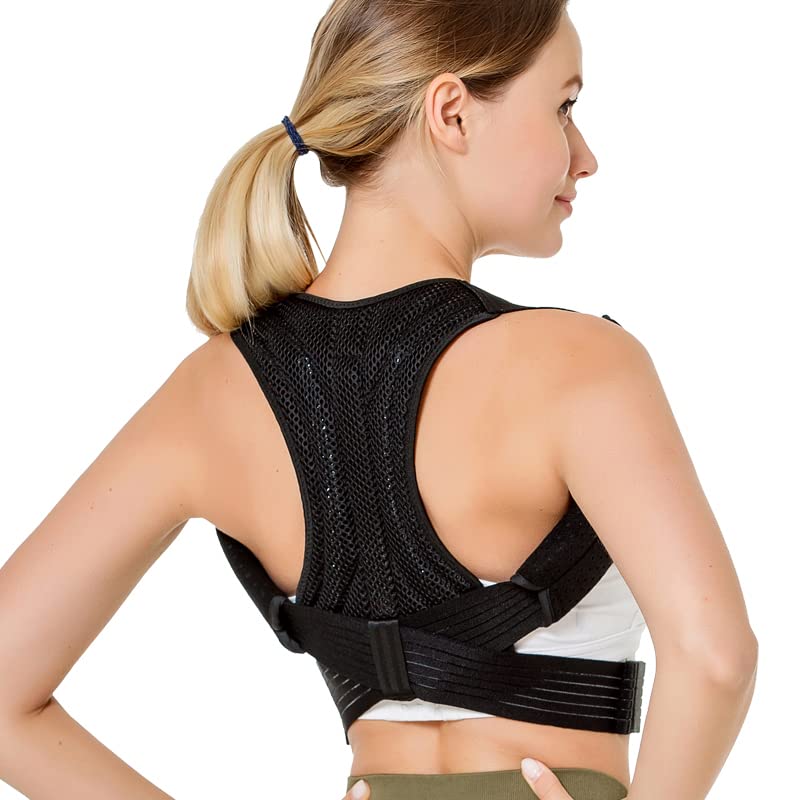 Posture Corrector for Men and Women, Adjustable Upper Back Brace for Clavicle Support and Providing Pain Relief from Neck, Shoulder, and Upper Back S - L (Medium) Black