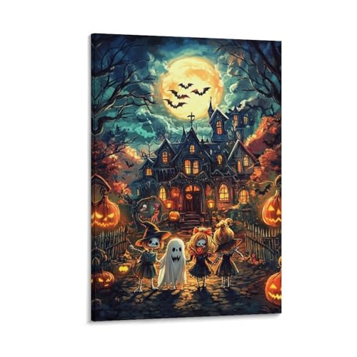 Décoration Village Halloween Murale Peinture sur Toile Impression Chic 50x75cm