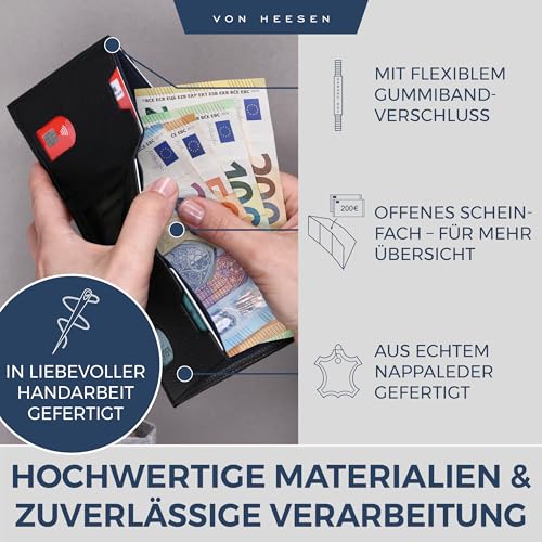 VON HEESEN Slim Wallet met RFID-bescherming, kaartenetui voor heren en dames, mini-portemonnee van leer, kleine portemonnee, zwart, MIT MÜNZFACH, Met mini-muntvak - Afbeelding 5