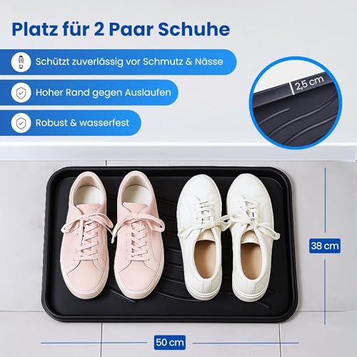 Bestlivings Schuhabtropfschale (Schwarz) Schuhablage (50x38x2,5cm) wasserdichte Schuhwanne - Aptropfunterlage für schmutzige und nasse Schuhe, Schuhmatte für Haus Garten