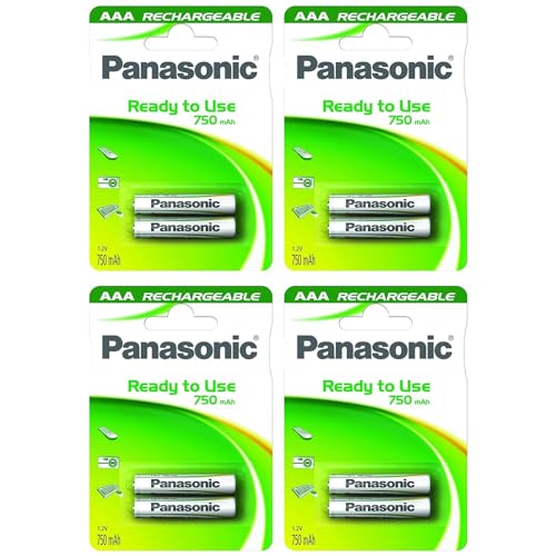 PANASONIC - Lote de 4 ampollas de 2 pilas recargables NiMH Micro AAA 750 mAh Ready to Use