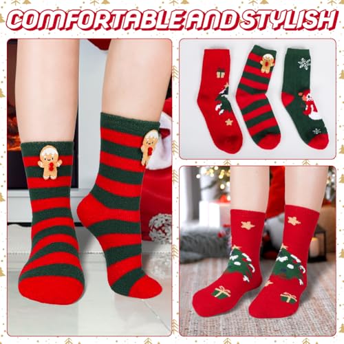 Labeol 5 Pairs Christmas Fuzzy Socks for Women Gifts,Funny Cute Cozy Fluffy Thermal Winter Warm Fuzzy Socks2