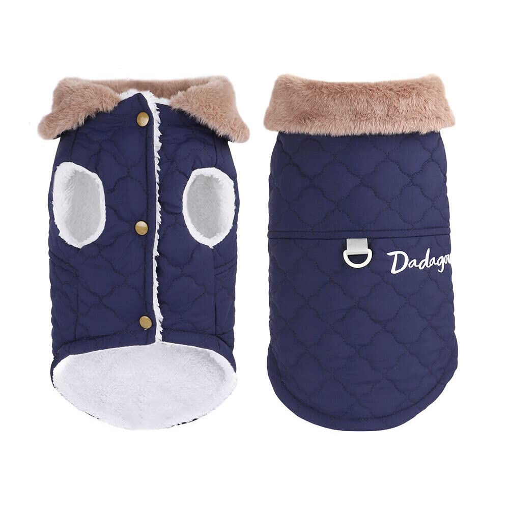 Fleece Padded Puppy Dog Coat, Winter Jacket Cloth, Warm Soft Pet Jacket with D Ring, XXL, Navy Blue — image 1