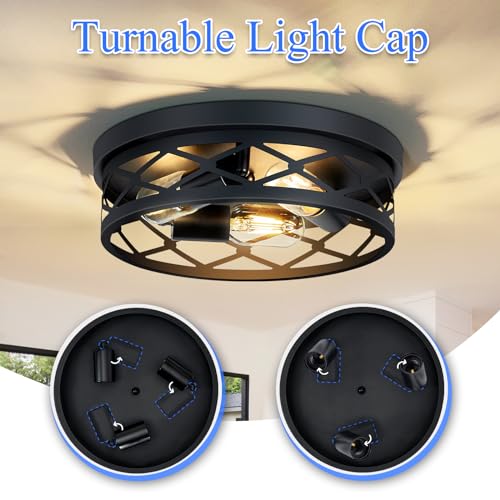 Image of SKEJAO Flush Mount Ceiling Light Fixture, 3-Light Ceiling Light Fixture for Hallway, Black Hallway Light Fixtures Ceiling,Light Fixtures Ceiling Mount for Kitchen,Farmhouse,Hall (1 Pack)