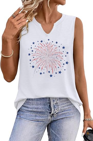 ehizrvo V Neck USA Patriotic Tank Tops for Women 4th of July America Stars Stripes Flag Graphic Shirts Sleeveless Tops