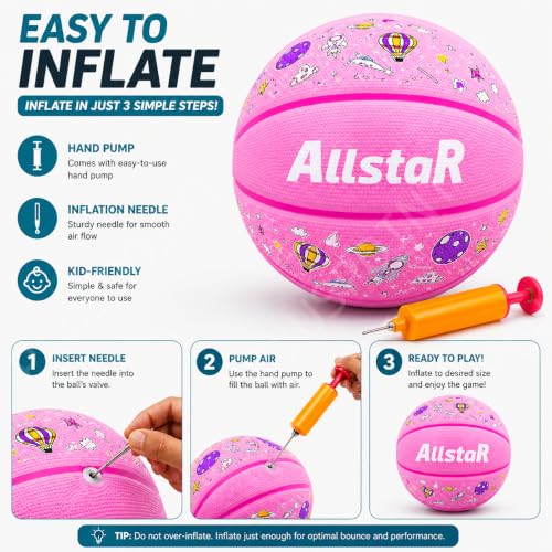 Image of PLUSPOINT Kids Basketball with Air Pump | Colorful Printed Rubber Basketball for Indoor & Outdoor Play | Training Sports Ball for Kids | Easy Grip Basketball for Boys and Girls