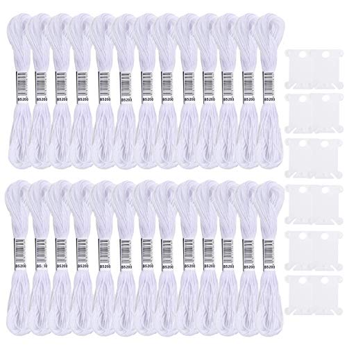 Lista de linea blanca - solo los mejores. 47 Cldamecy Hilo de Bordado Blanco, 26 Madejas de Hilos de Bordado para Punto de Cruz, Hilo para Pulseras de la Amistad, y Manualidades de Arte DIY, con 10 Bobinas de Hilo