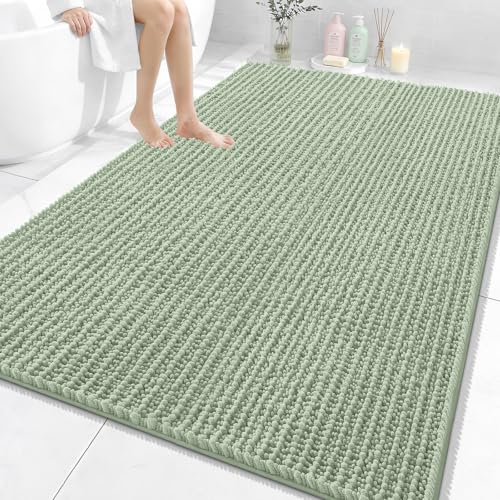 Image of OLANLY Bathroom Rug Mat 70x46, Thick Soft and Absorbent Chenille Bath Mat, Non-Slip Rubber Backing, Machine Washable Quick Dry Bath Rugs for Tub Shower Floor, Home Decor Accessories, Sage Green