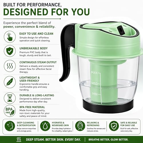 Image of Facial Steamer Vaporizer for Instant Cold and Cough Relief (Green)