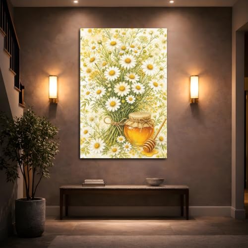 Tableau vertical fleurs blanches pour illuminer un mur de salon sombre