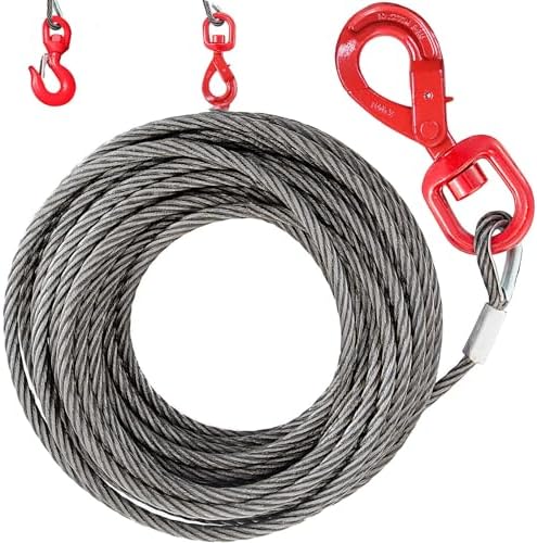 SKYSHALO Galvanized Steel Winch Cable, 3/8 In. X 50 Feet 15,200 Lbs. Breaking Strength, Wire Winch Rope With Swivel Hook GSJPSTG38INCDWGMDV0-2025217 - The Home Depot