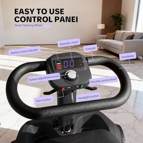 Image of Foldable Mobility Scooter for Adults & Senior, 4 Wheels Powered Device for Travel, Lightweight and Portable, with LED Strip Light, Storage Bag, Charger Included, No Assemble Required (Black)