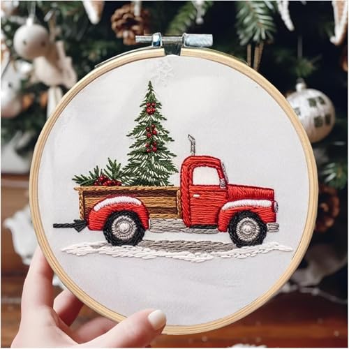 Image of UQRUI Christmas Embroidery Kits for Adults BeginnersEmbroidery Patterns, Ornament Embroidery Kit,Cross Stitch Kits (Trunk)