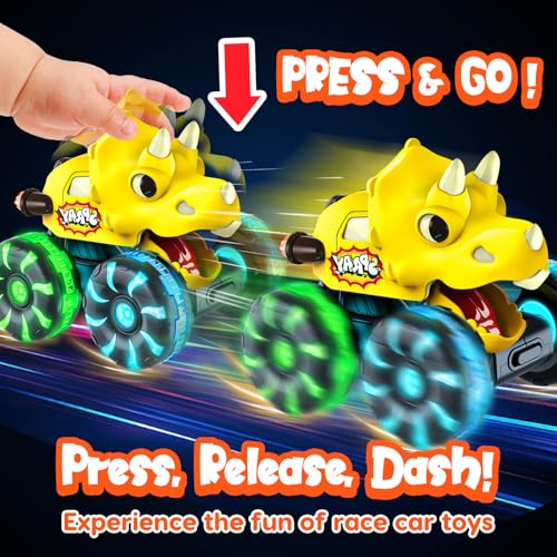 Monster Truck Toys Dinosaur Cars for Toddlers, Press and Go Cars Truck Toys for 2 3 4 5 Year Old Boys Girls Gift, Light Up Boy Toy Dinosaur Cars for 2 3 4 Year Old Boy Birthday Gifts