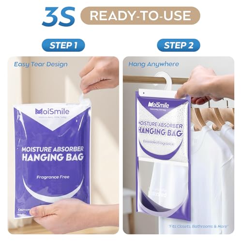 Image of Hanging Moisture Absorbers 3 Pack Net Wt. 17.5oz /Pack, Lavender Fragrance Closet Dehumidifier Bags, Odor Eliminator & Humidity Absorber, Humidity Packs for Bathroom, Bedroom, Basement, Car, RV & Boat