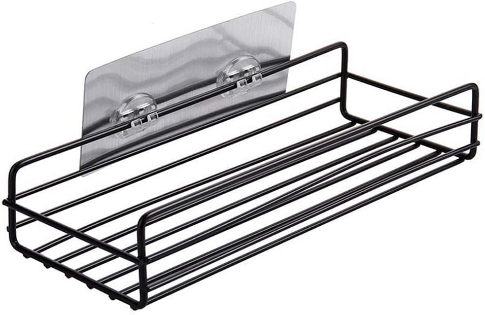 KIRITBHAI L. VORA Punch-Free Multipurpose Kitchen Bathroom Metal Storage Shelf Wall Holder Rack Organizer with Strong Magic Sticker Shower Caddies (Black)