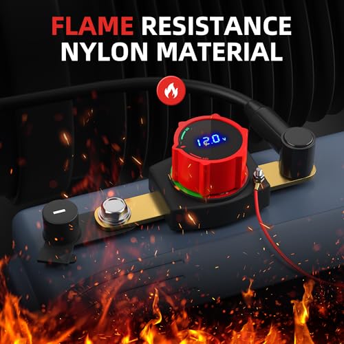 Image of Joinfworld Side Post Battery Disconnect Switch 12V-48V with Led Voltmeter Display, DC 5-60V Battery Kill Switch Waterproof Marine Battery Cut Off Switch 12 Volt for Car RV Boat ATV UTV Vehicles