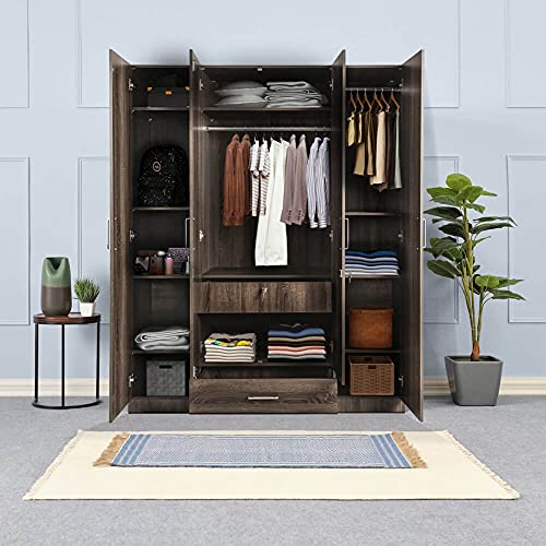 Image of Wakefit Wardrobe | 1 Year Warranty | Engineered Wood Almirah, Cupboard for Clothes Storage | 4 Door, 1 Drawer, 2 Hanging Space | Cashmere - Napa Oak