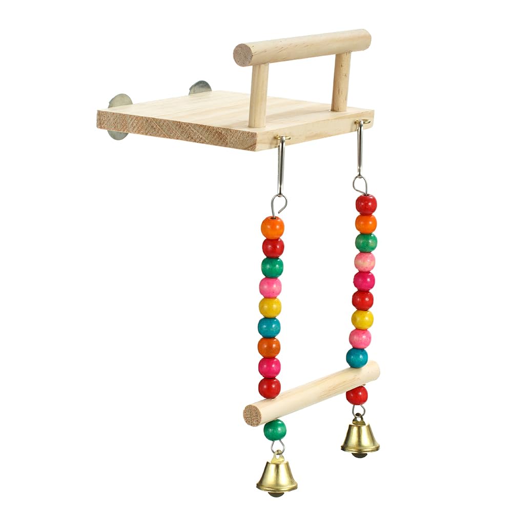 Juguetes de Jaula para percas de pájaros, Plataforma de Madera de Loro, Soportes de Ejercicio con Columpio de Madera, Rueda de Noria para Masticar periquitos, Conure, cacatúas, periquitos, colibrí