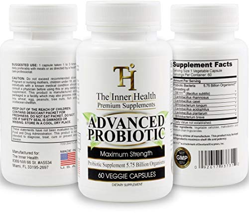 The Inner Health Advanced Probiotics for Women & Men to Support Healthy Gut & Immune System; 5.75 Billion Organisms; Bacillus Subtilis Lactobacillus Rhamnosus Acidophilus Probiotic L. Casei and More