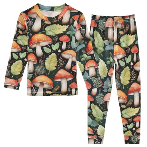 SPRIPORT Mushroom Colorful Leaves Soft Comfy Pajama Set Long Sleeve Top and Pants Cotton 2 Piece Pjs Set Sleepwear 4T Multicolor