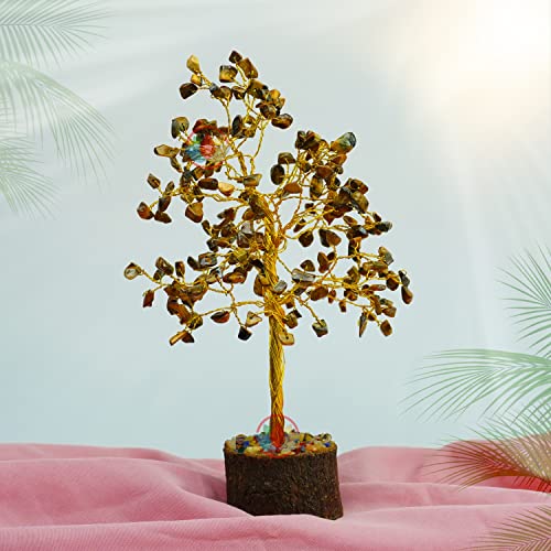 Image of REMEDYWALA Charged Energized Tiger Eye Crystal Tree for Reiki Healing, Tiger Eye Stones Tree Showpiece for Good Luck Home Decor, Beautiful Crystal Tree, Tiger Eye Tree 200 Beads