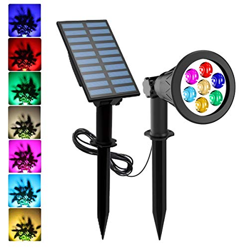 7 LED Spot Solaire Jardin, T-SUNRISE Couleurs changeantes Lampe Solaire Extérieur Auto-on / Off, Installées Séparément pour l'extérieur / l'intérieur (7 couleurs)