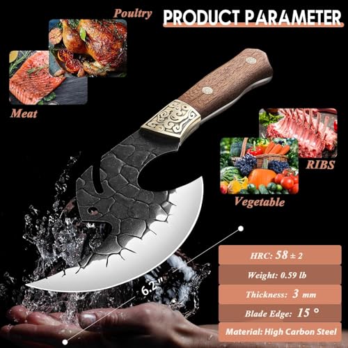 Image of ROCOCO Viking Cleaver Knife Birthday - Full Tang Kitchen Axe Gift Men | Hand Forged Butcher Meat Cutting Boning Knife Home Outdoor BBQ Camping Birthday Father Mother Gift
