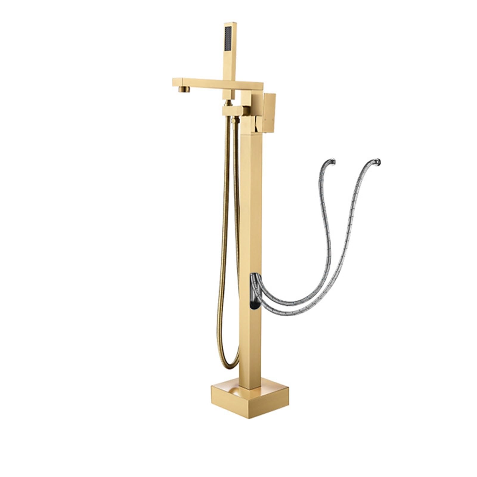 Psnklmm Brushgold Wall Mount Brass Freestanding Bathtub Shower Faucet Floor Tub Filler Mixer Tap 360 Degree Swivel Spout Systerm Matte Black