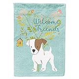 Caroline's Treasures BB7637CHF Welcome Friends Jack Russell Terrier Puppy House Flag Large Porch Sleeve Pole Decorative Outside Yard Banner Artwork Wall Hanging, Polyester, House Size, Multicolor
