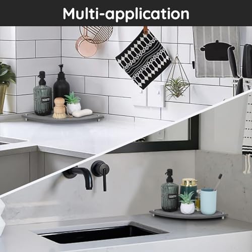 Image of Segbeauty Diatomaceous Earth Tray, 9.85in Instant Dry Stone Drying Tray for Bathroom Counter Corner, Water Absorbing Corner Countertop Organizer Corner Counter Shelf Soap Sponge Dispenser Holder