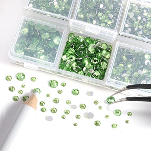 Beadsland 4300pcs Flatback Nail Rhinestones,Light Green Rhinestones Round Crystal Gems for Crafts,Mixed 6 Sizes with Picking Tweezers and Wax Pencil Kit - Image 2