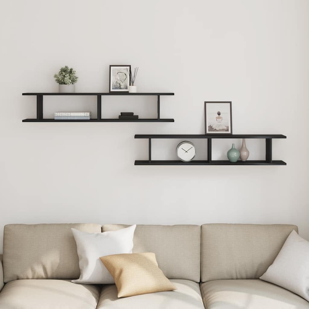 Homgoday Estante Pared 2uds Madera ingeniería Roble Negro 105x18x20cm Estantería de Pared Colgante Flotante Almacenamiento Espacio Decoración Artículos Diarios en Familia