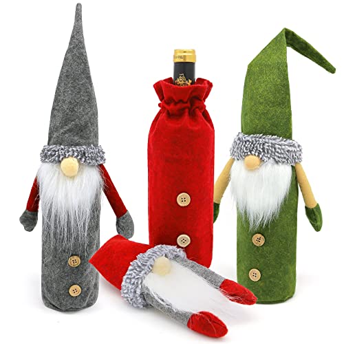 RNGWAPER 3pcs Bolsas de Vino de Navidad, Bolsas Botellas Vino Navideñas, Cubierta de la Botella de Vino de Navidad Decoración Navideña Bolsa de Regalo de Vino para Decoración de Mesa de Regalo Cover