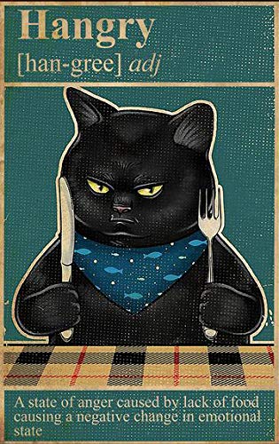 LINQWkk Aluminum Metal Sign,Black Cat Hangry A State of Anger Caused by Black of Food Vintage Kitchen Decor Tin Signs Farmhouse Home Wall Decor Metal Signs 12x8 inch Cover