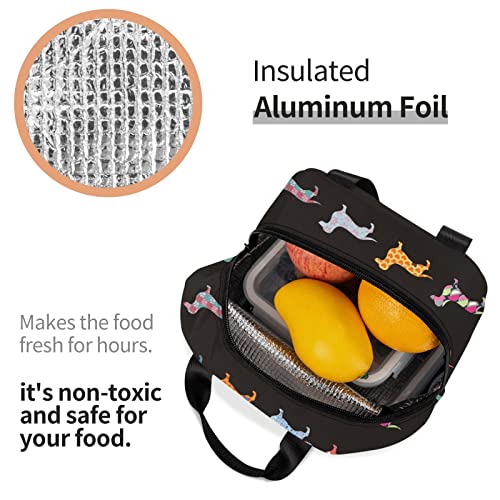 Hitamus Dachshund Dog Insulated Lunch Bag for Women Reusable Lunch Box with Front Pocket Leakproof Cooler Tote Bag for Office Picnic Travel - Image 4
